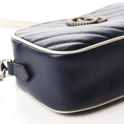 Gucci Vintage Effect Calfskin Matelasse Diagonal Small Torchon GG Marmont Chain Shoulder Bag Blue Agata Mystic White 6 of 11