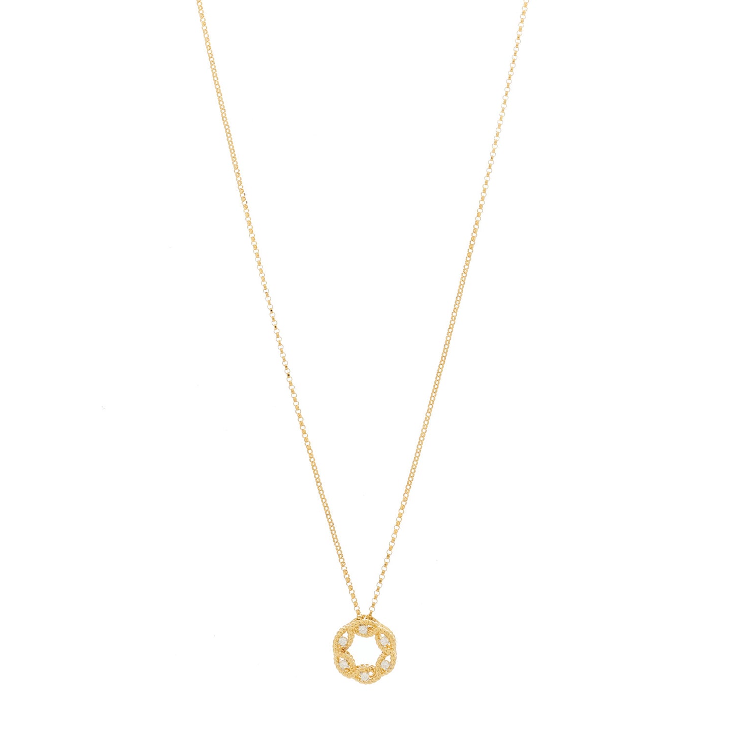 18K Yellow Gold Diamond Barocco Twisted Circle Necklace