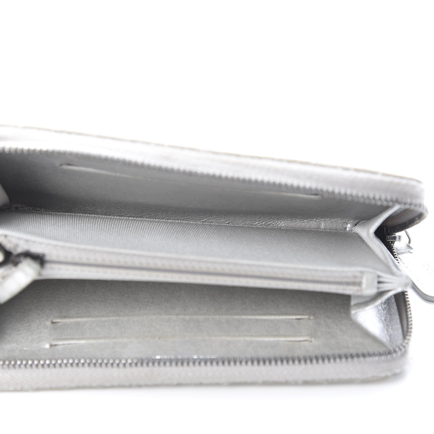 Chanel Metallic Lambskin Chevron Quilted Small Zip Around Wallet Silver 5 of 13