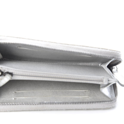 Chanel Metallic Lambskin Chevron Quilted Small Zip Around Wallet Silver 5 of 13