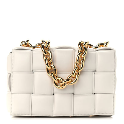 Bottega Veneta Lambskin Maxi Intreccio Padded Chain Cassette Crossbody Bag White 1 of 9
