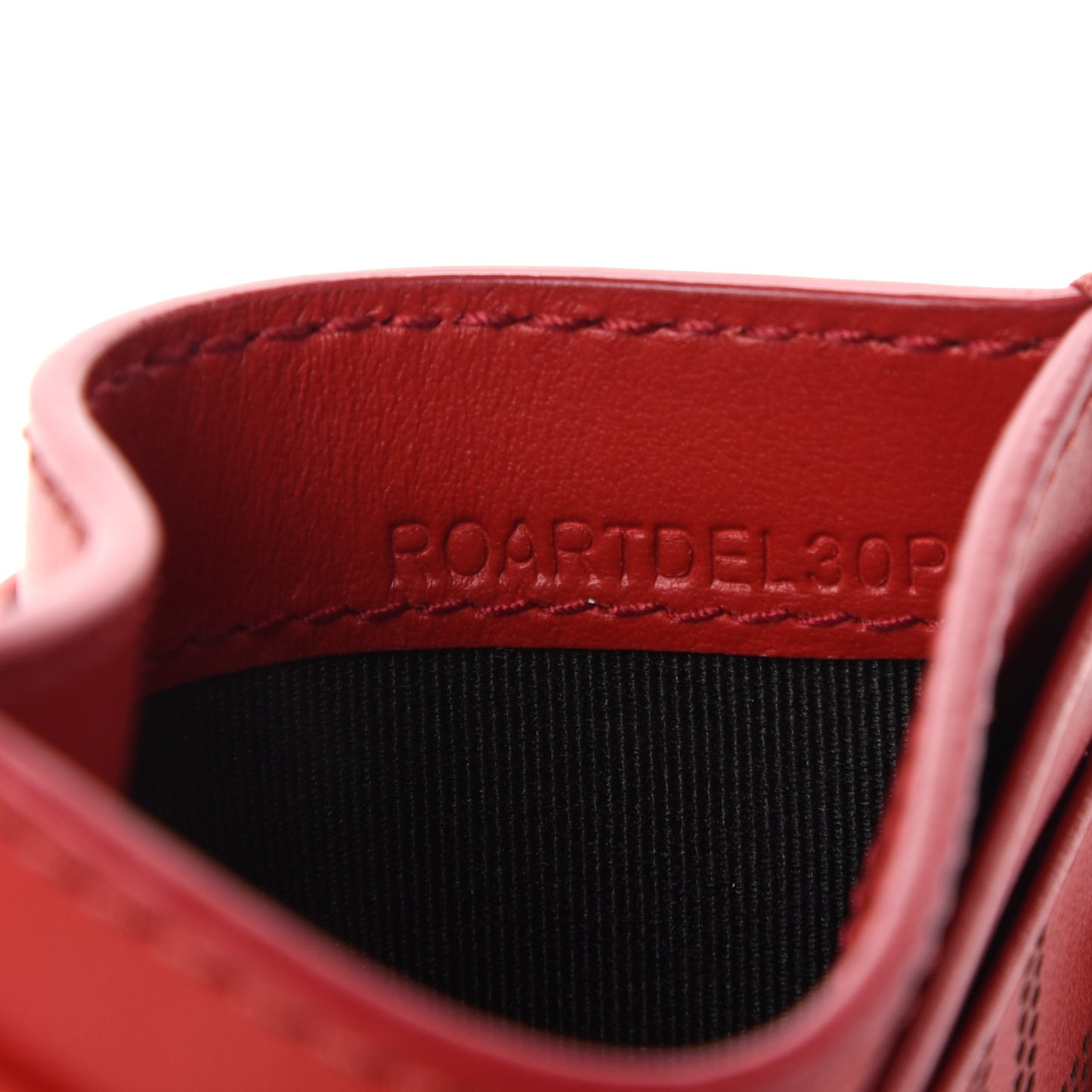 Calfskin Perforated Check Sandon Card Case Red