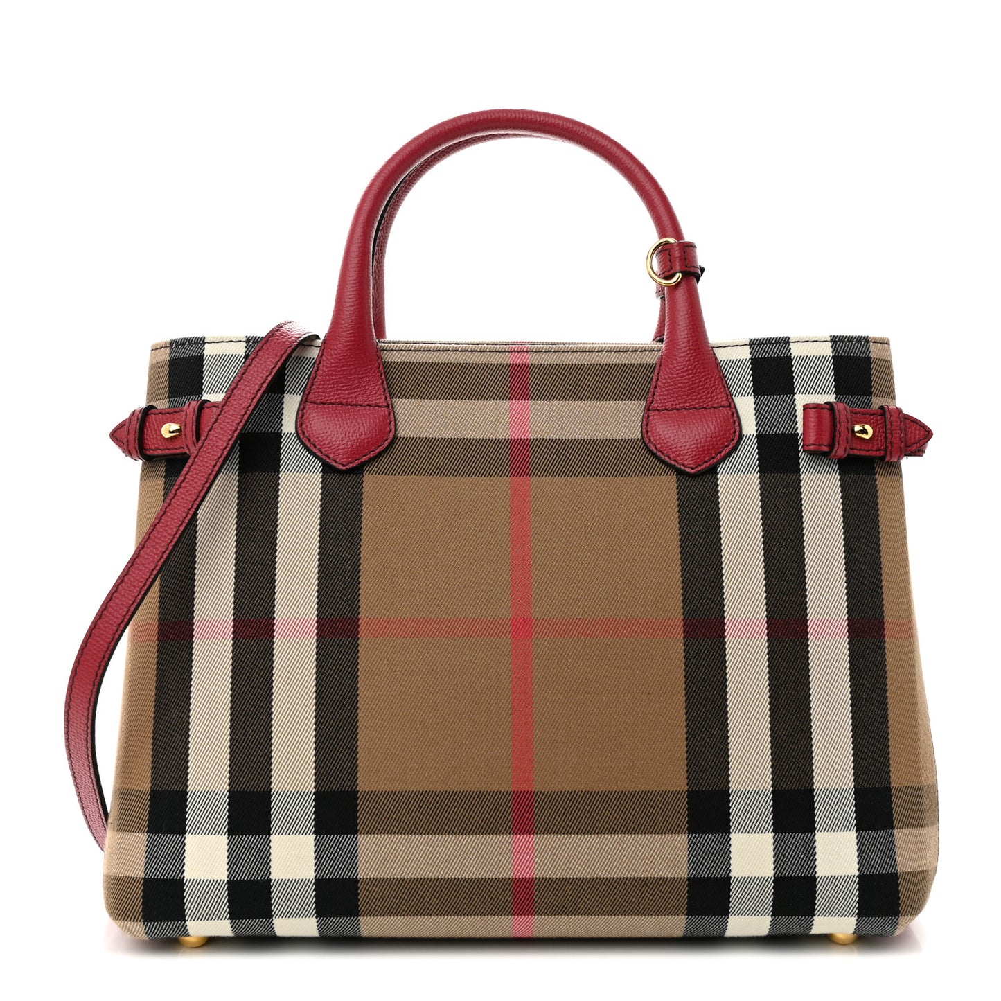 House Check Grainy Calfskin Medium Banner Tote Russet Red