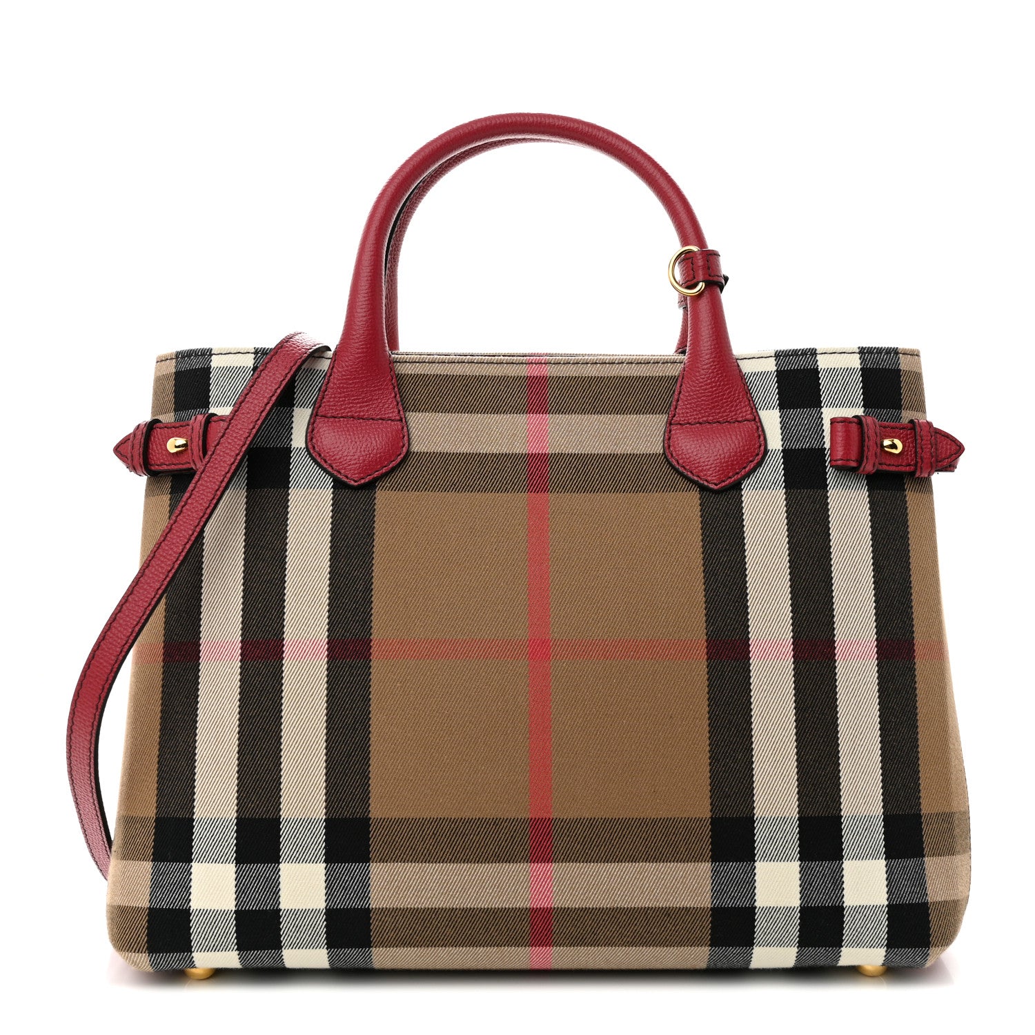Burberry House Check Grainy Calfskin Medium Banner Tote Russet Red 1 of 12