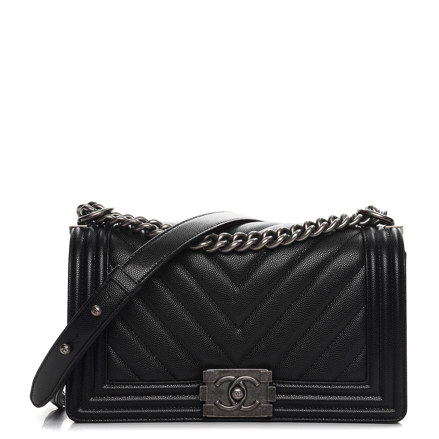 Chanel Caviar Chevron Quilted Medium Boy Flap Black 1 of 8