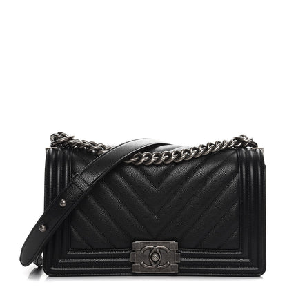 Chanel Caviar Chevron Quilted Medium Boy Flap Black 1 of 8