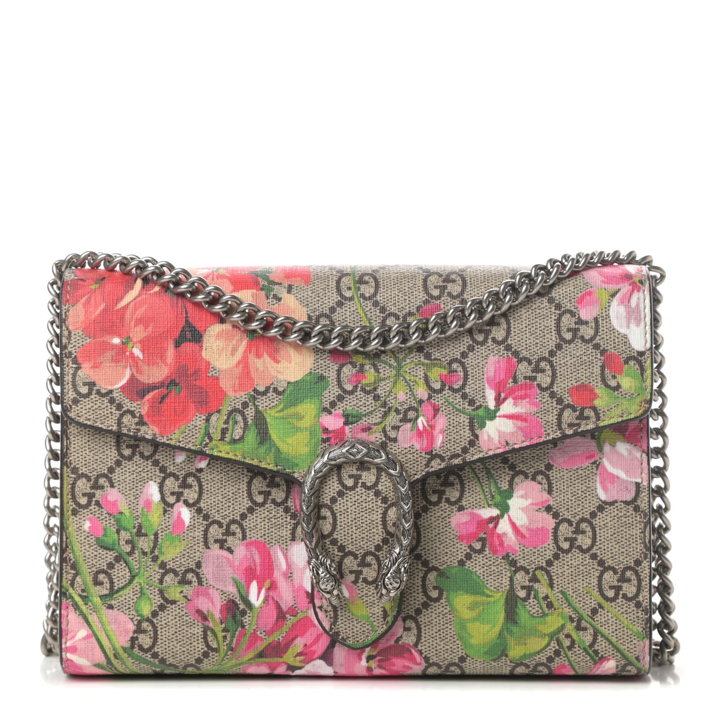 GG Supreme Monogram Blooms Mini Dionysus Chain Wallet Beige Multicolor Dry Rose