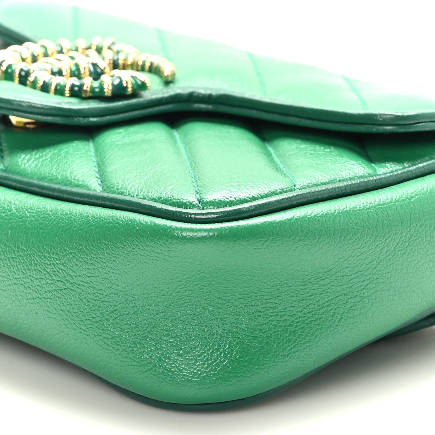 Gucci Azalea Calfskin Enamel Matelasse Diagonal Super Mini Torchon GG Marmont Shoulder Bag New Shamarock Emerald 9 of 10