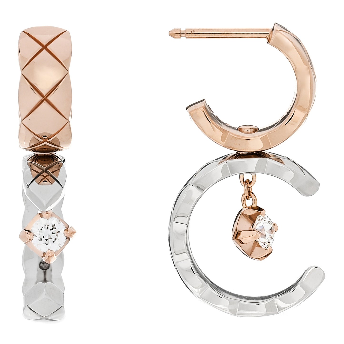 18K White Beige Gold Diamond Coco Crush Hoop Drop Earrings