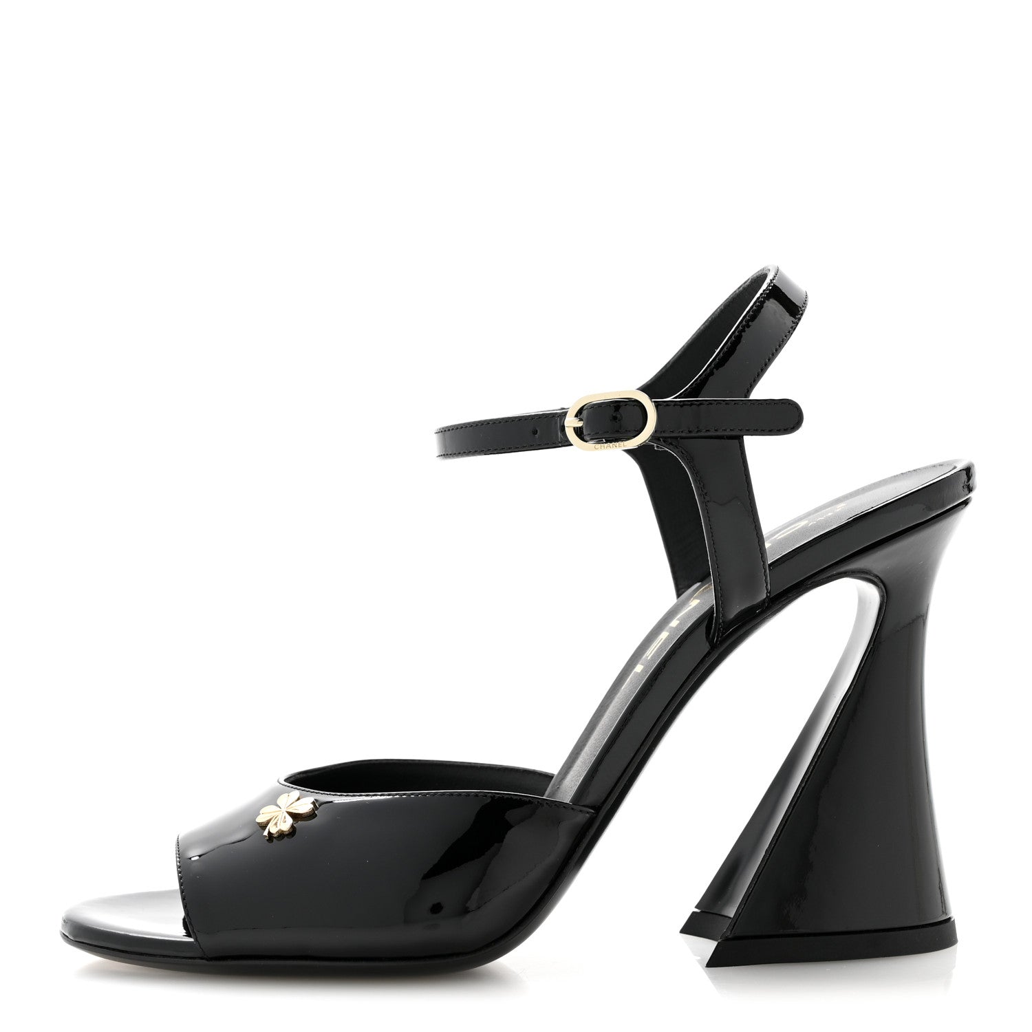 Chanel Patent Calfskin CC Clover Sandals 37.5 Black 1 of 10