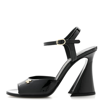 Chanel Patent Calfskin CC Clover Sandals 37.5 Black 1 of 10