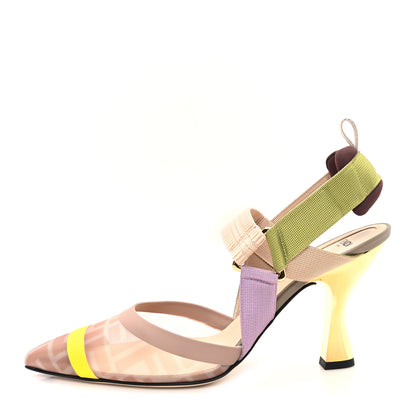 Fendi Mesh Vitello FF Colibri 100mm Slingback Pumps 39 Rose Multicoor 1 of 9