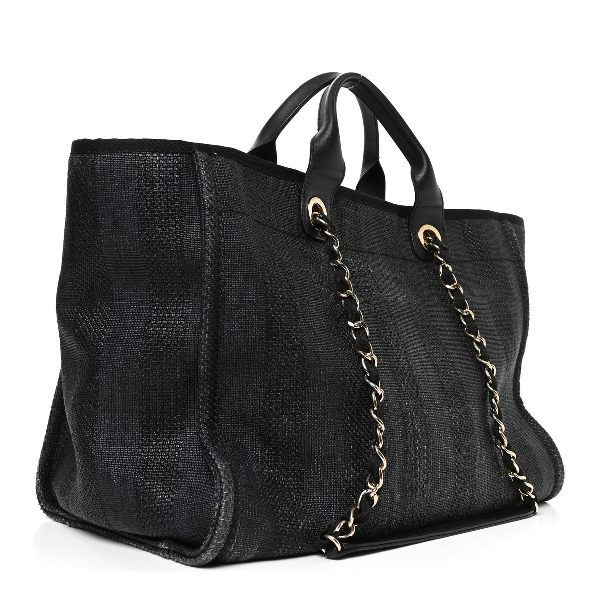 Chanel Mixed Fibers Calfskin Striped Medium Deauville Tote Black 3 of 10
