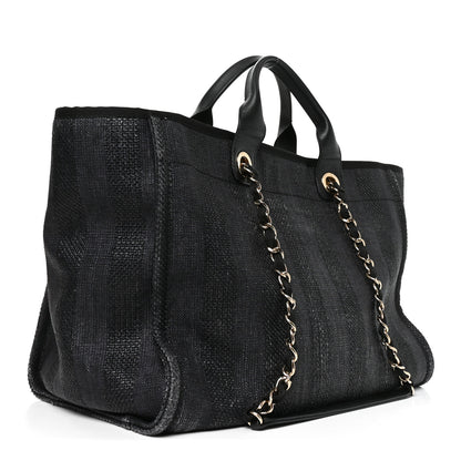 Chanel Mixed Fibers Calfskin Striped Medium Deauville Tote Black 3 of 10