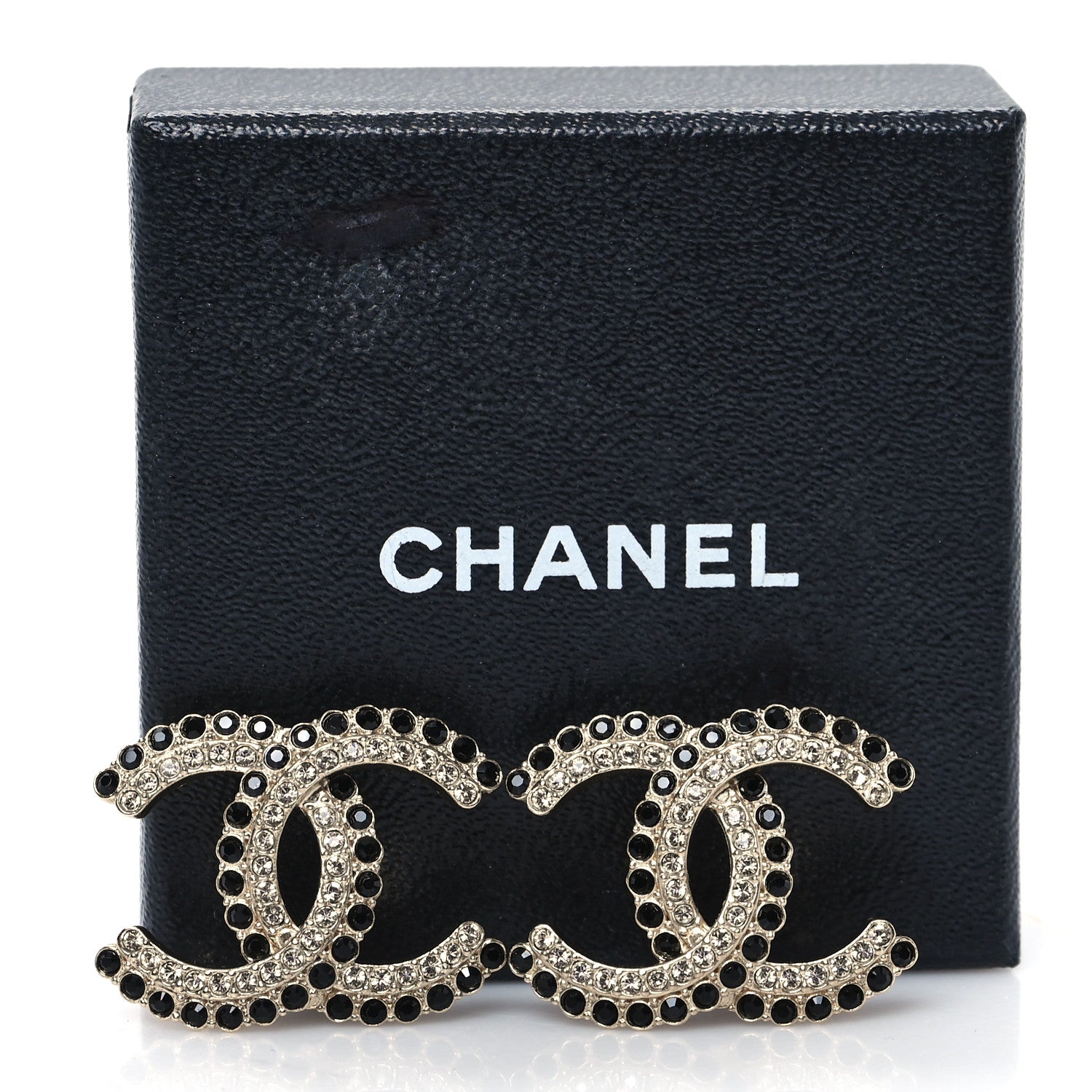 Chanel Crystal CC Earrings Black Gold 5 of 5