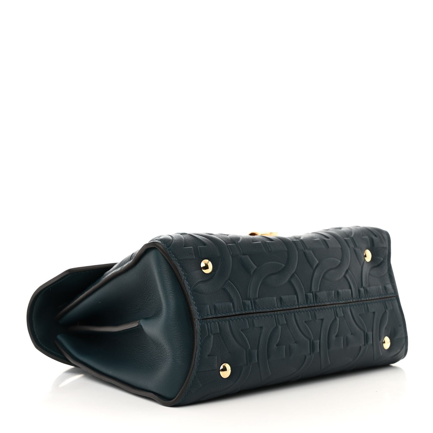 Salvatore Ferragamo Calfskin Embossed Small Margot Top Handle Divisa Green 4 of 16