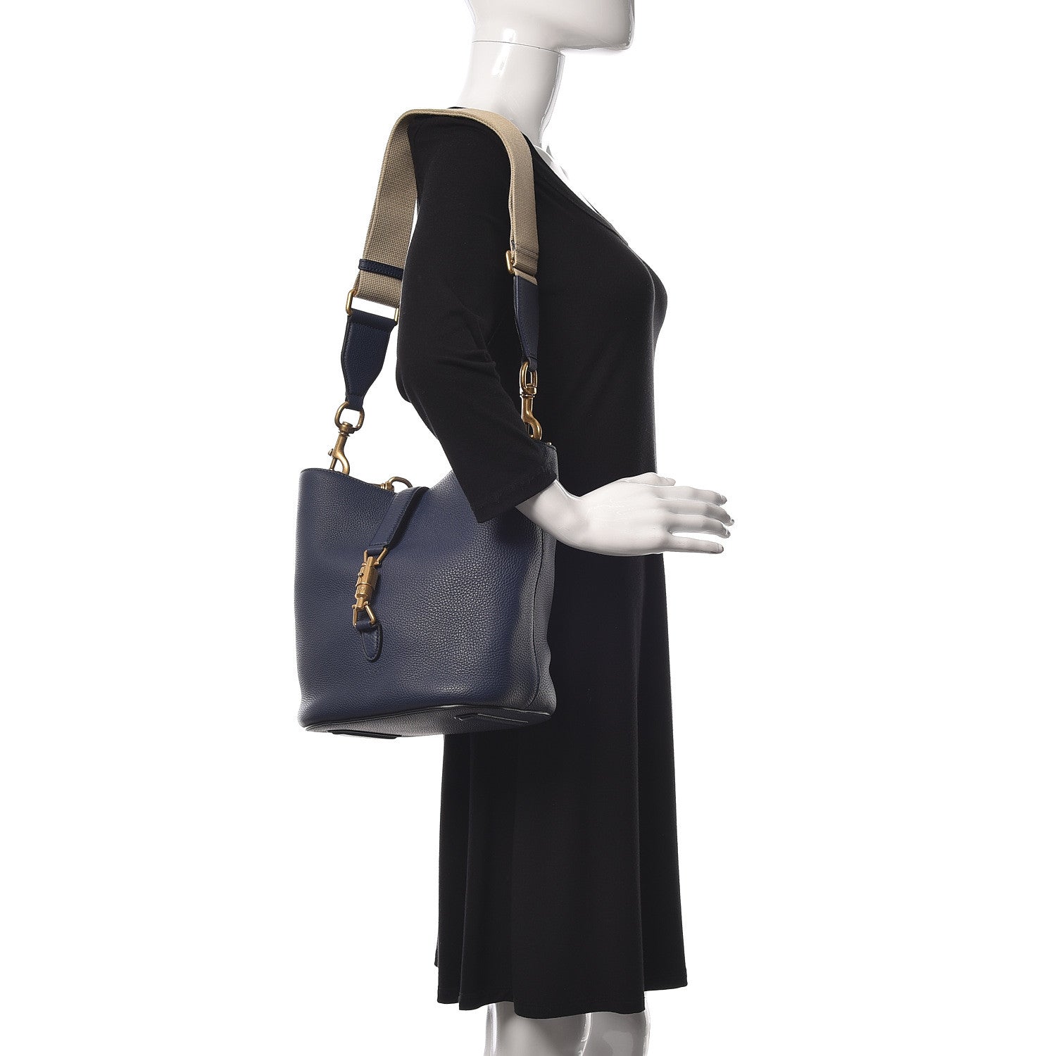 Gucci Soft Grained Calfskin Small Jackie Bucket Bag Classic Blue Marine 2 of 13
