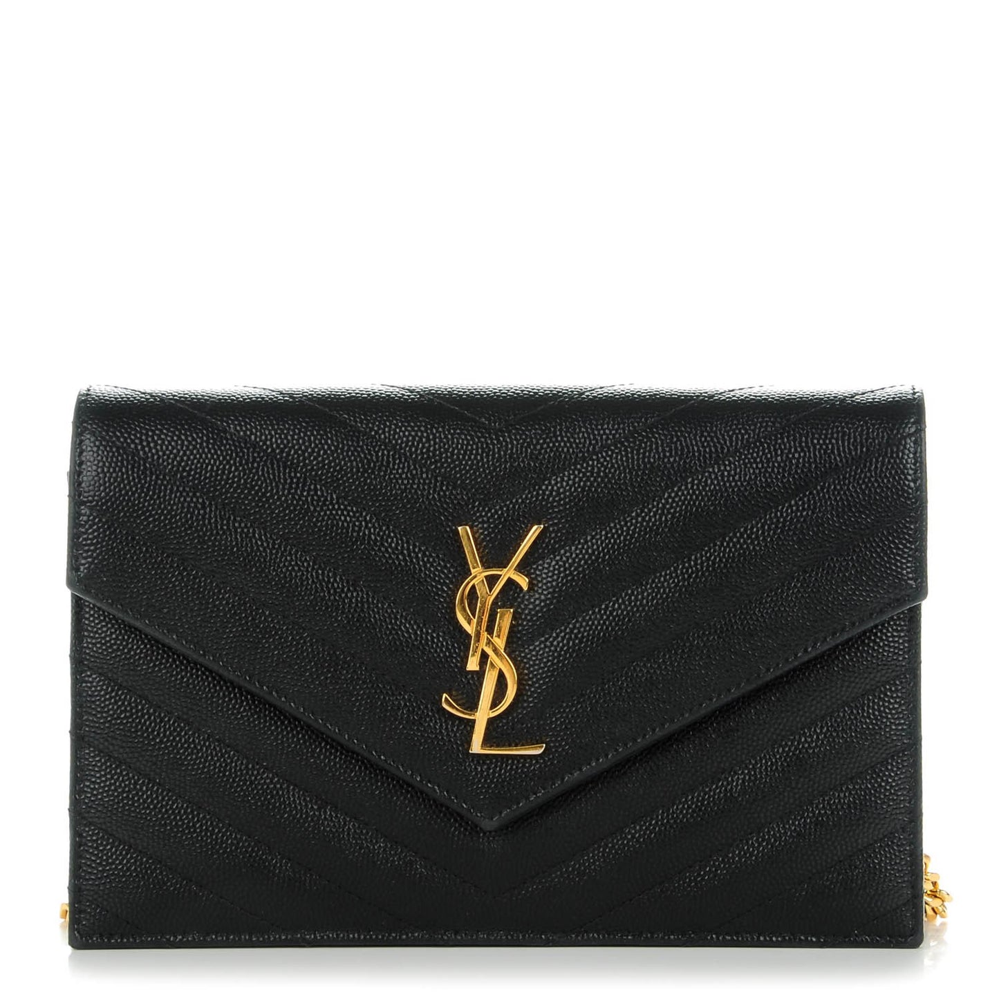 Grain De Poudre Matelasse Chevron Monogram Chain Wallet Black