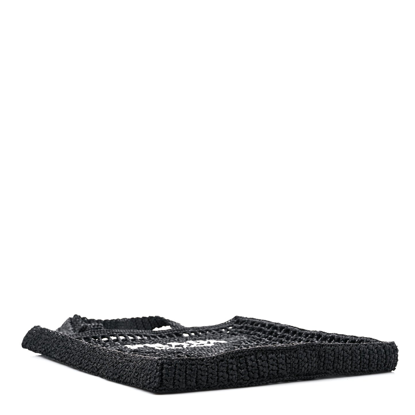 Yarn Raffia Effect Crochet Logo Embroidered Tote Bag Black