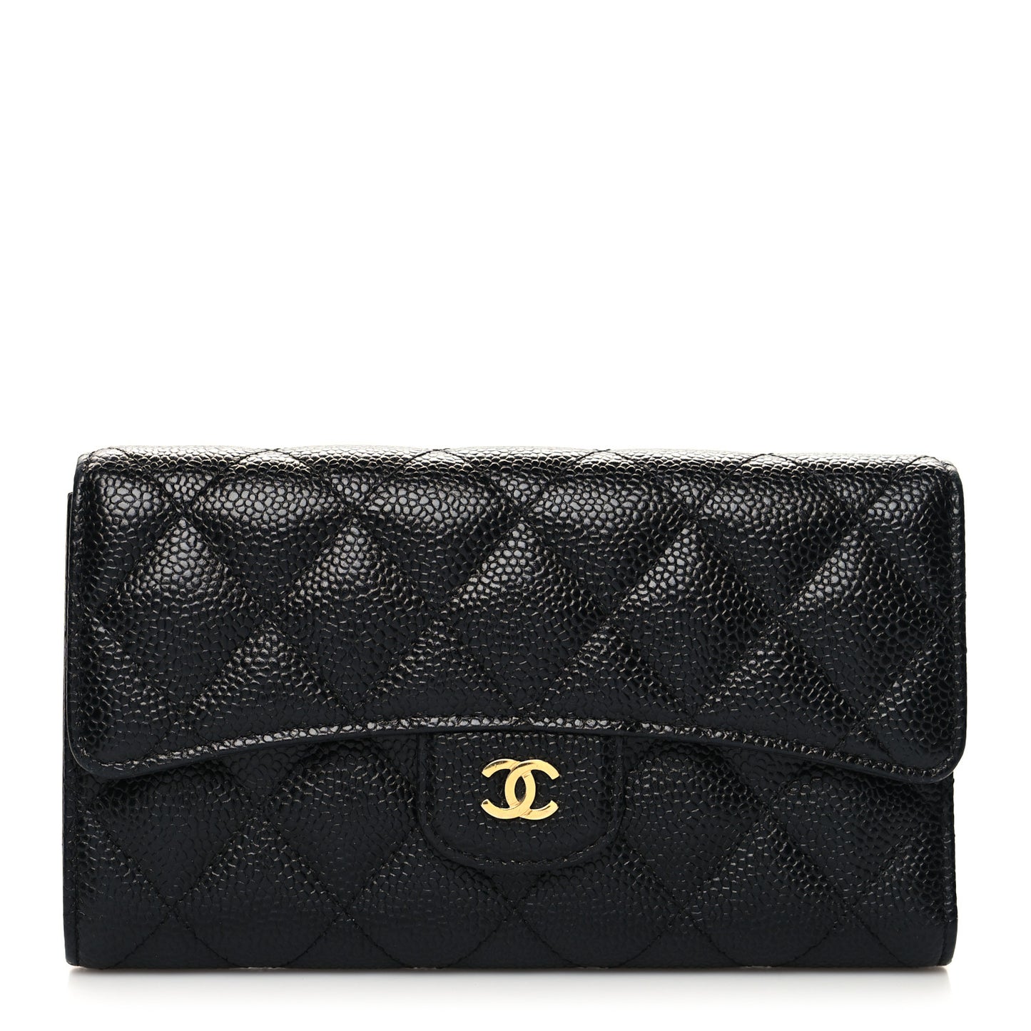 Caviar Quilted Large Gusset Flap Wallet Black