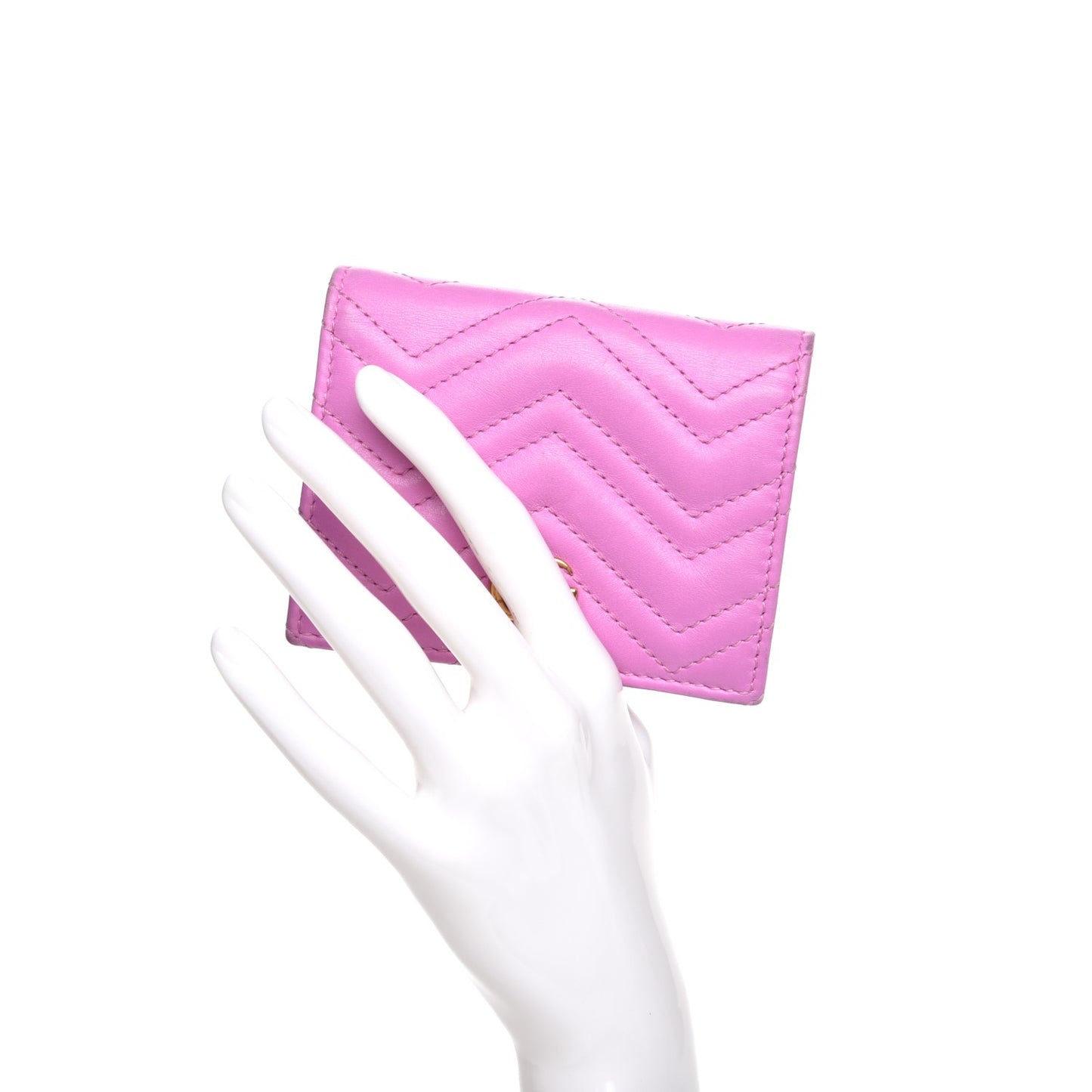 Calfskin Matelasse GG Marmont Card Case Candy Mousse