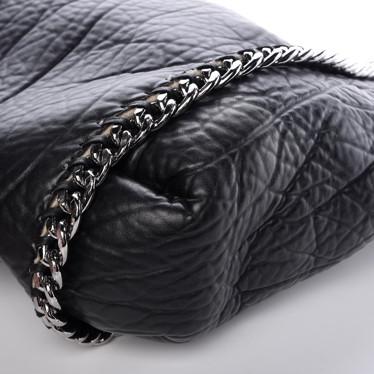 Shaggy Deer Shearling Chain Falabella Tote Black