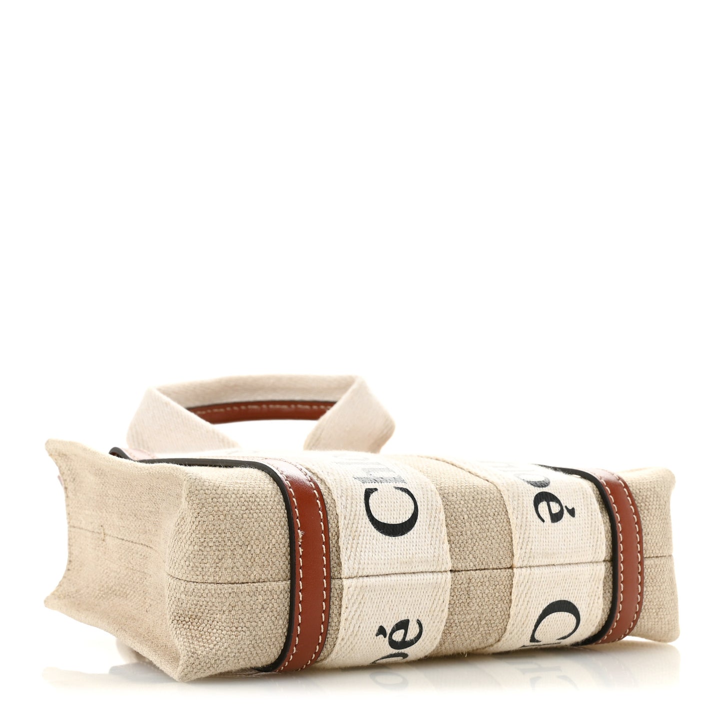 Linen Calfskin Mini Woody Ribbon Tote White Brown
