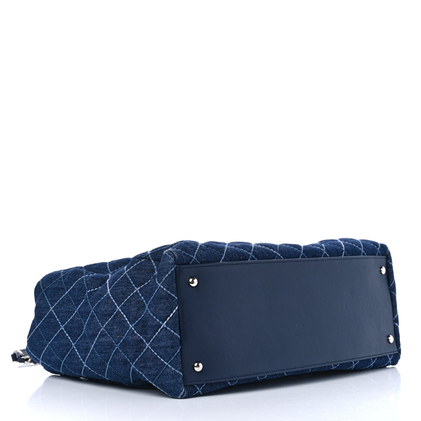 Denim Quilted Large Coco Handle Shopping Tote Blue