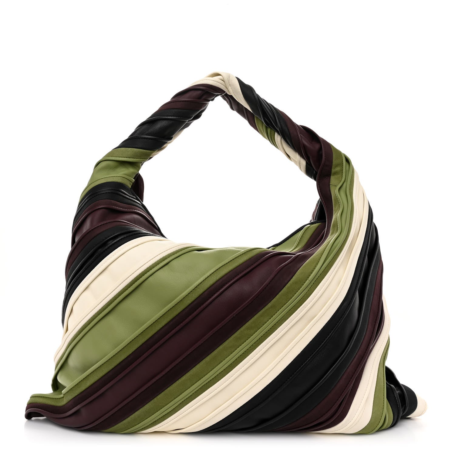 Bottega Veneta Calfskin Suede Striped Large Hop Black Matcha Leaf Jam White 1 of 9