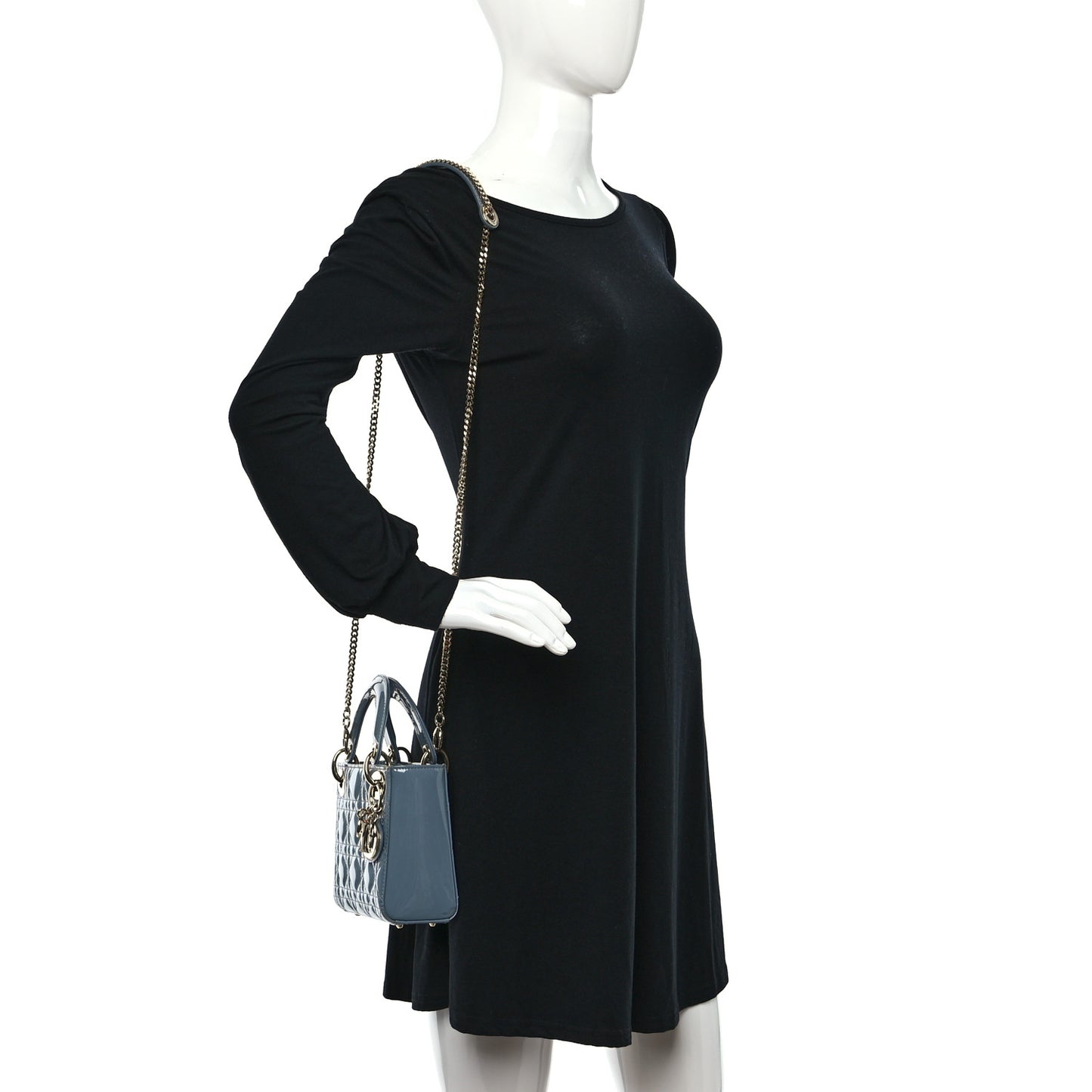 Patent Cannage Mini Lady Dior Light Blue