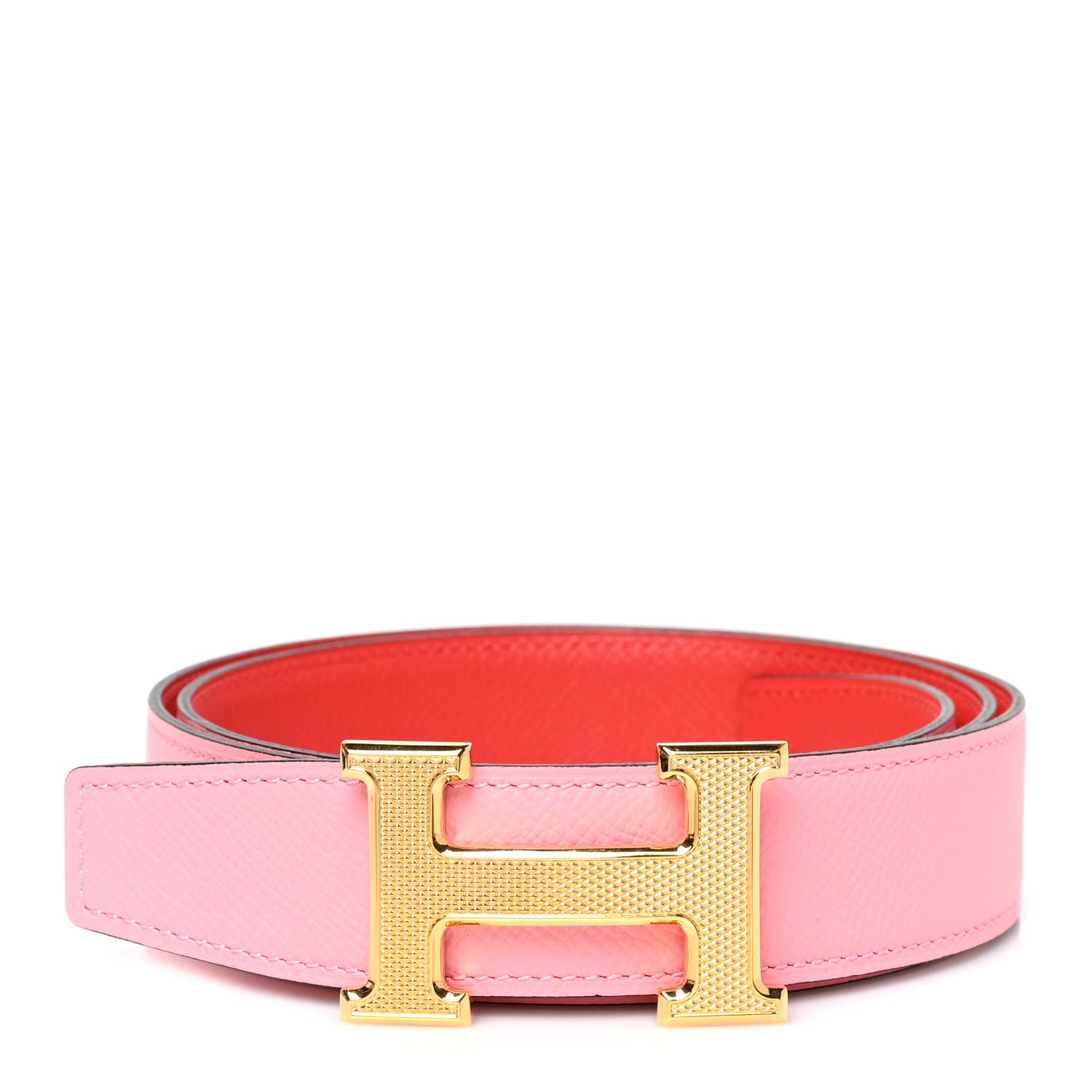 Epsom 32mm Guilloche H Belt 85 34 Rose Confetti Rouge Tomate