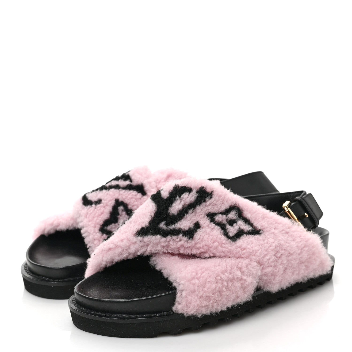 Louis Vuitton Shearling Calfskin Paseo Flat Comfort Sandal 37 Pink 3 of 8