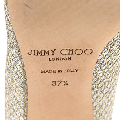 Jimmy Choo Glitter Fabric Evelyn Peep Toe 65 Pumps 37.5 Champagne 6 of 8
