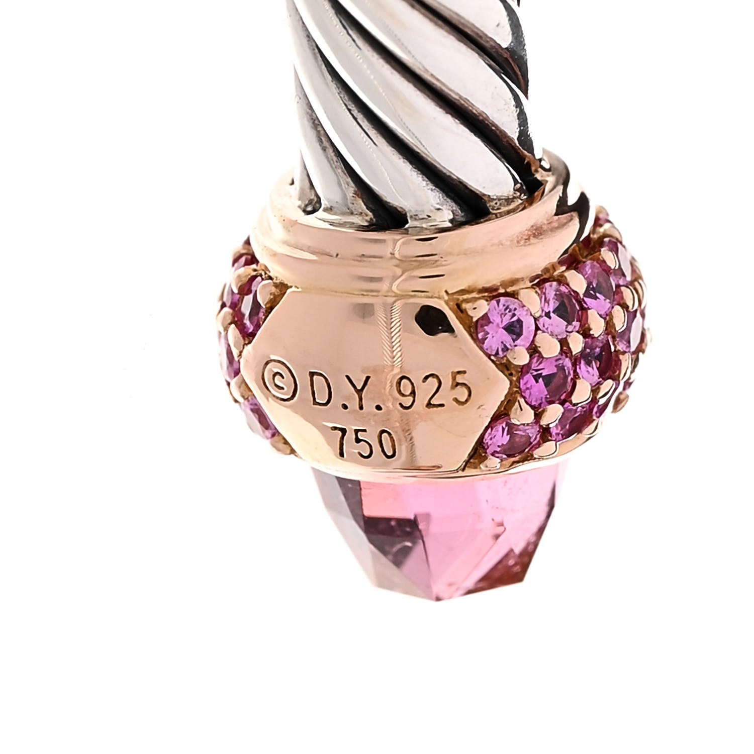 David Yurman Sterling Silver 18K Rose Gold Pink Tourmaline Pink Sapphire 5mm Cable Classics Bracelet 3 of 4