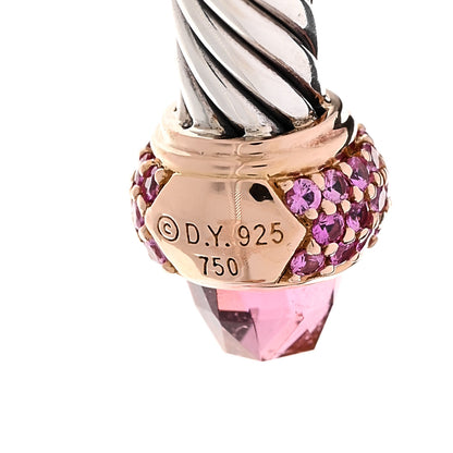 David Yurman Sterling Silver 18K Rose Gold Pink Tourmaline Pink Sapphire 5mm Cable Classics Bracelet 3 of 4