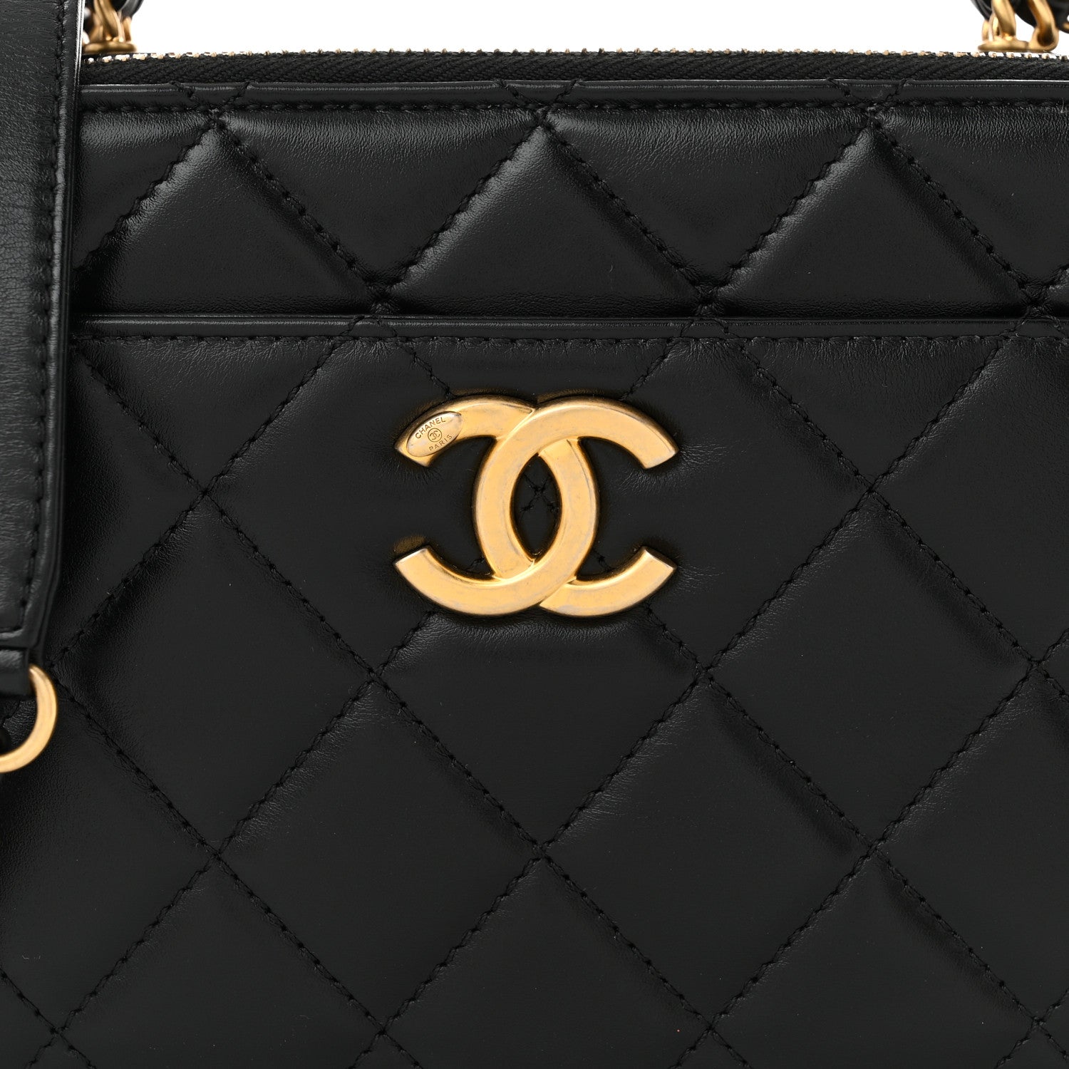 Chanel Shiny Calfskin Quilted Top Handle Vanity Black 9 of 13