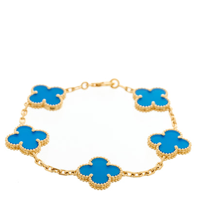 Van Cleef & Arpels 18K Yellow Gold Blue Agate 5 Motifs Vintage Alhambra Bracelet 1 of 5