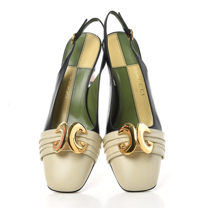 Gucci Malaga Kid Half Moon GG Square Toe Slingback Pumps 36 Black Vintage White 5 of 11