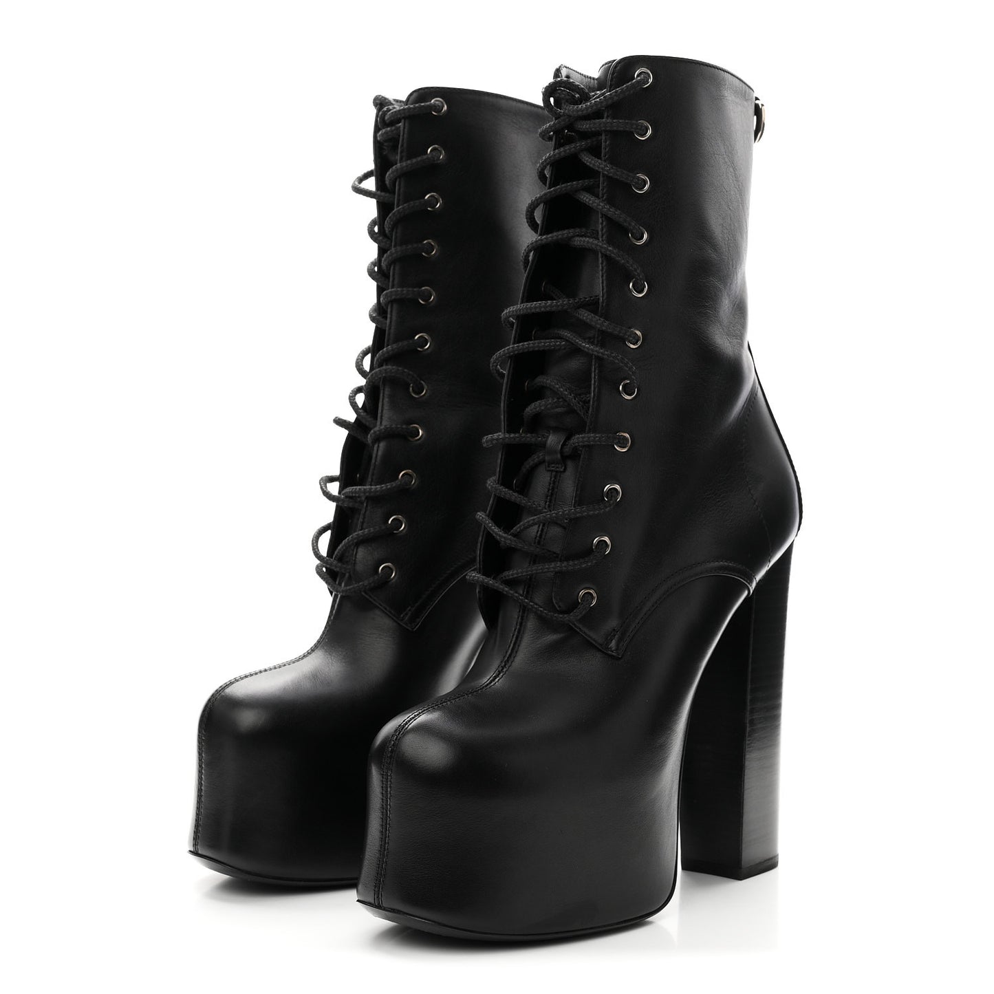 Calfskin Mina Lace Up Platform Boots 38 Black