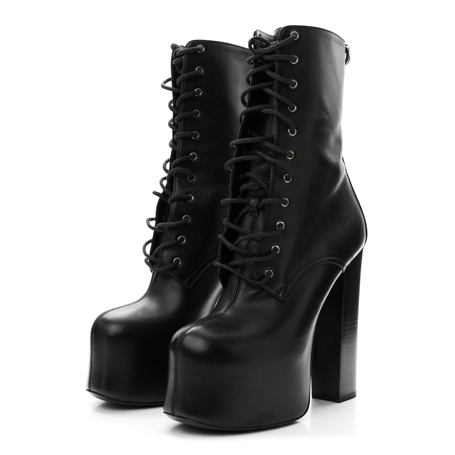 Saint Laurent Calfskin Mina Lace Up Platform Boots 38 Black 4 of 9
