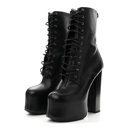 Saint Laurent Calfskin Mina Lace Up Platform Boots 38 Black 4 of 9