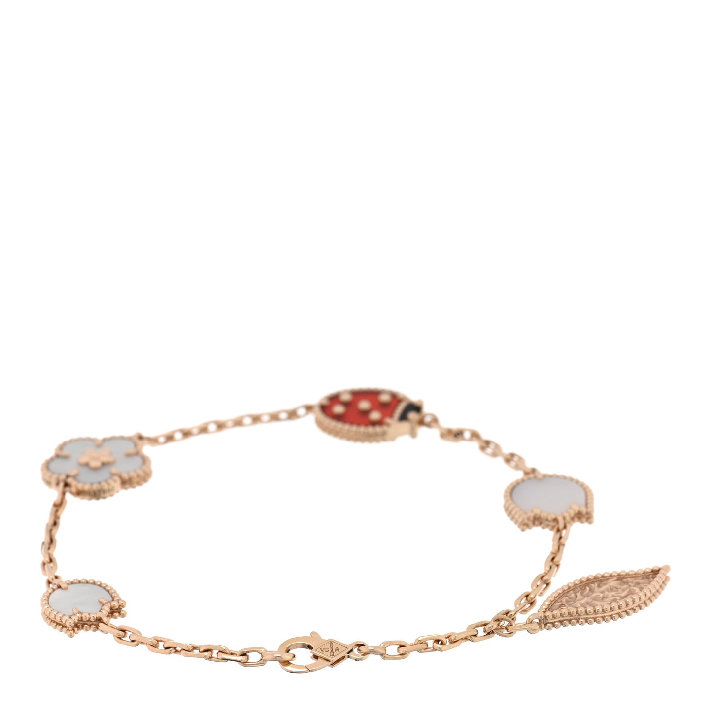 18K Rose Gold Carnelian Mother of Pearl Onyx 5 Motifs Lucky Spring Bracelet