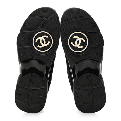 Chanel Suede Velvet Lambskin CC Sneakers 38.5 Black Blue Silver 5 of 9