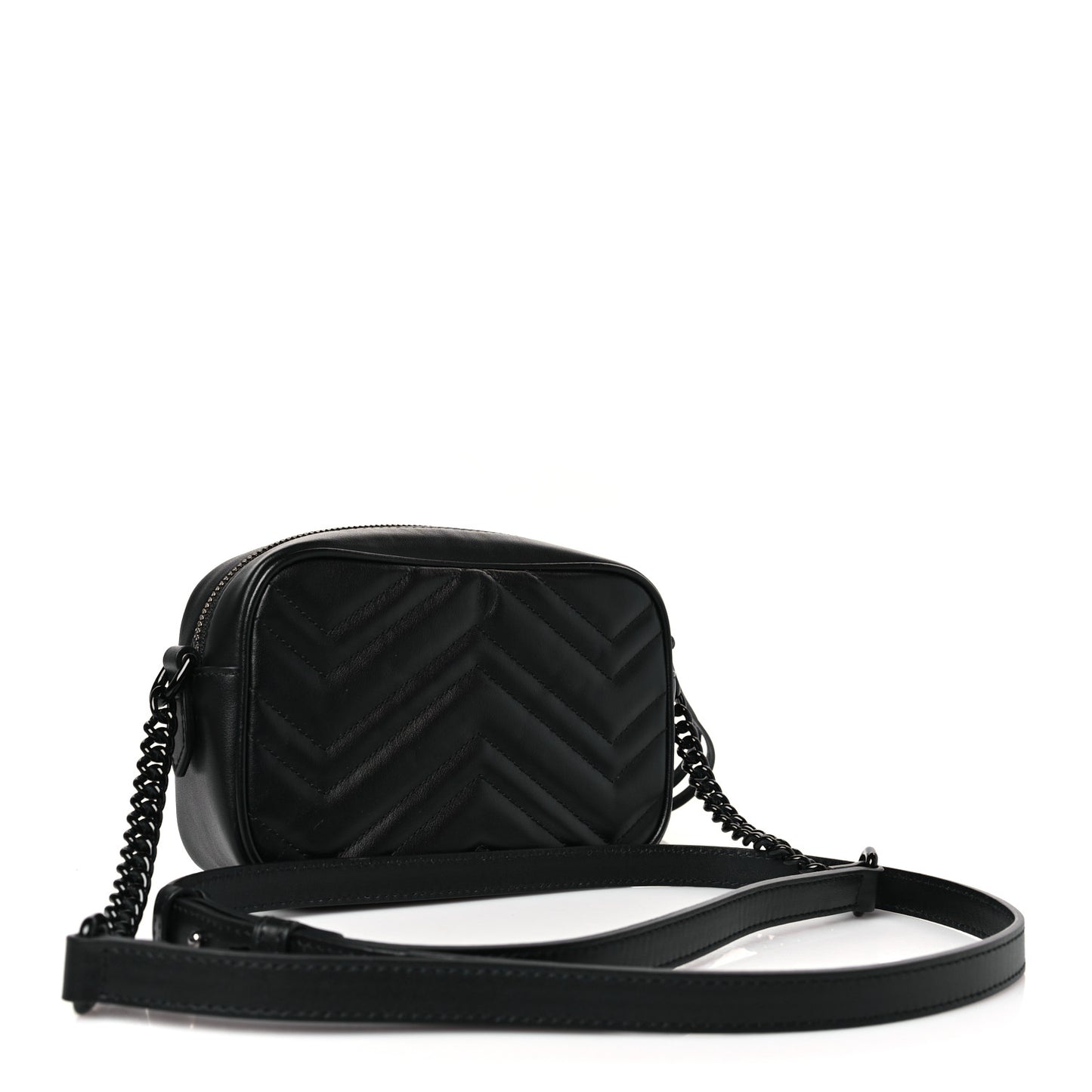 Calfskin Matelasse Monochrome Mini GG Marmont Chain Shoulder Bag Black
