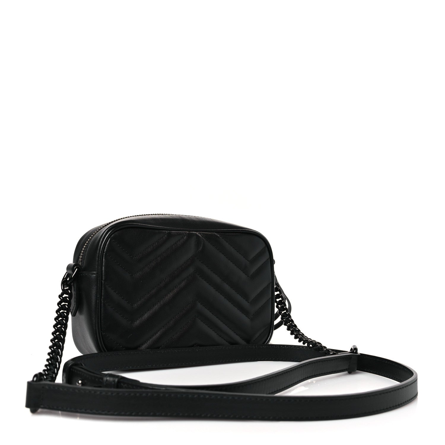 Gucci Calfskin Matelasse Monochrome Mini GG Marmont Chain Shoulder Bag Black 3 of 8