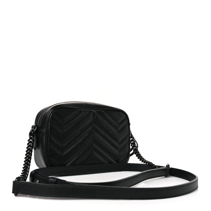 Gucci Calfskin Matelasse Monochrome Mini GG Marmont Chain Shoulder Bag Black 3 of 8