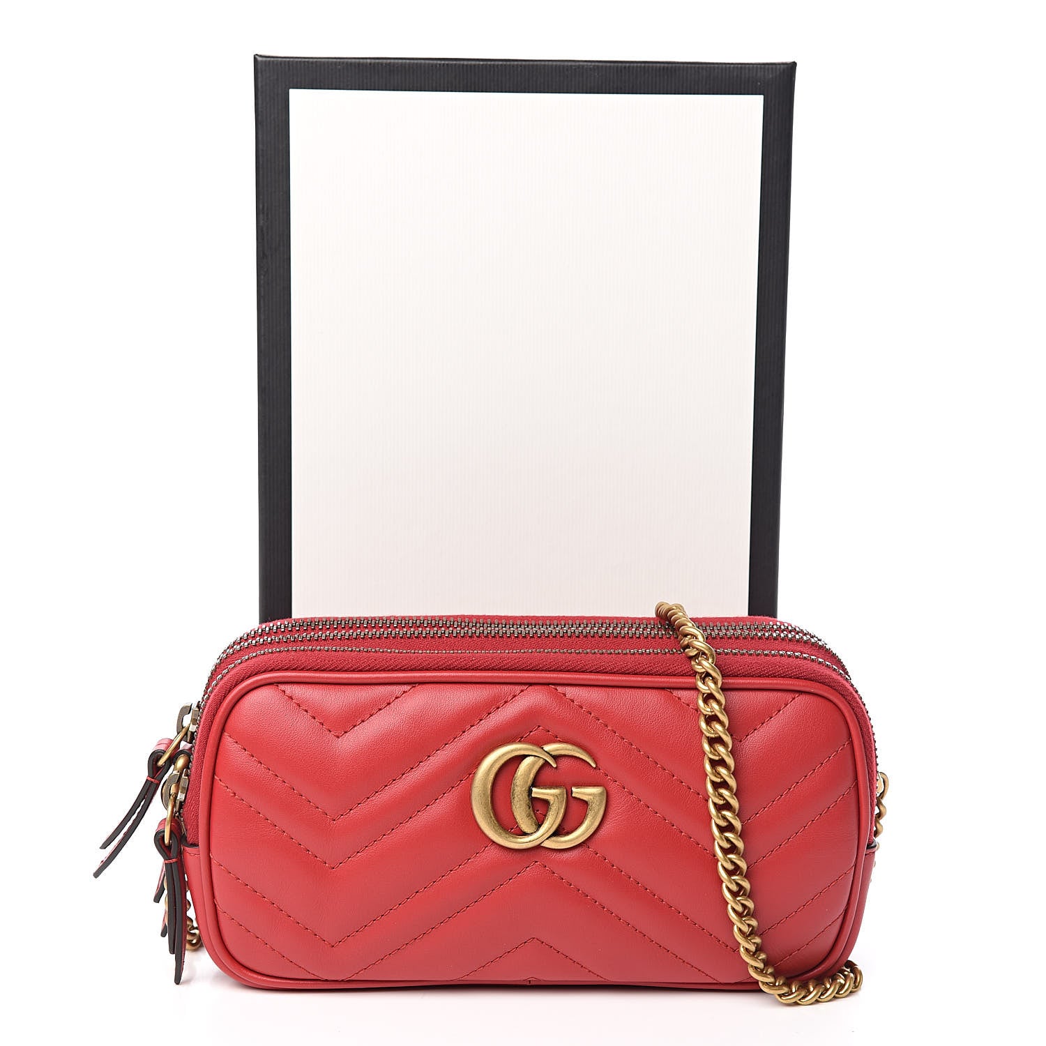 Gucci Calfskin Matelasse Mini GG Marmont Chain Crossbody Bag Hibiscus Red 13 of 13