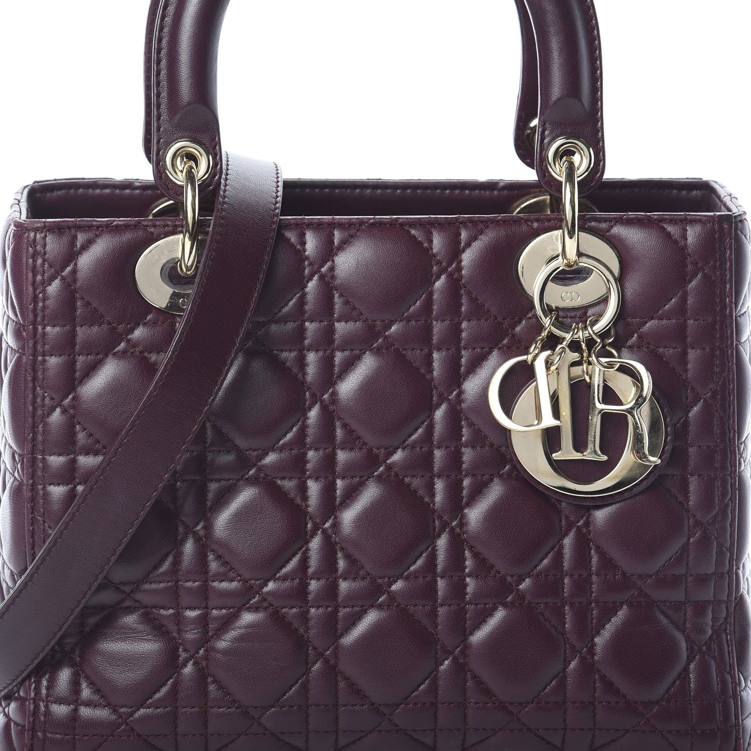 Christian Dior Lambskin Cannage Medium Lady Dior Burgundy 8 of 10