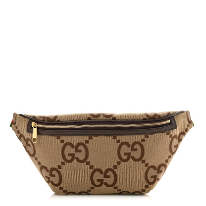 Gucci Monogram Jumbo GG Textured Dollar Calfskin Web Belt Bag Camel Ebony New Acero 1 of 10
