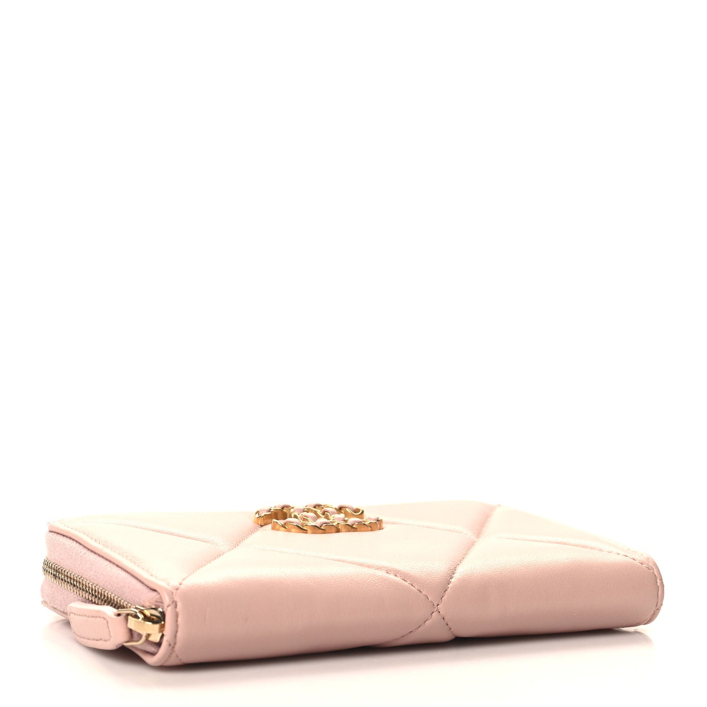 Lambskin Quilted Chanel 19 Zipped Wallet Light Pink